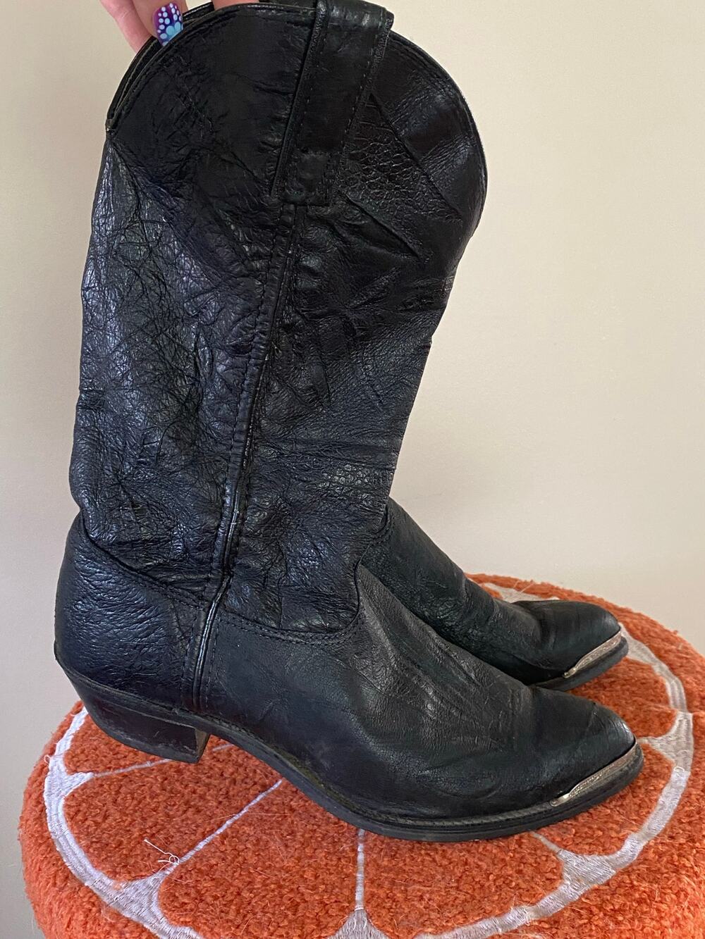 Vintage Capezio Womens Cowgirl Boots Black Size 7.5 textured slouchy